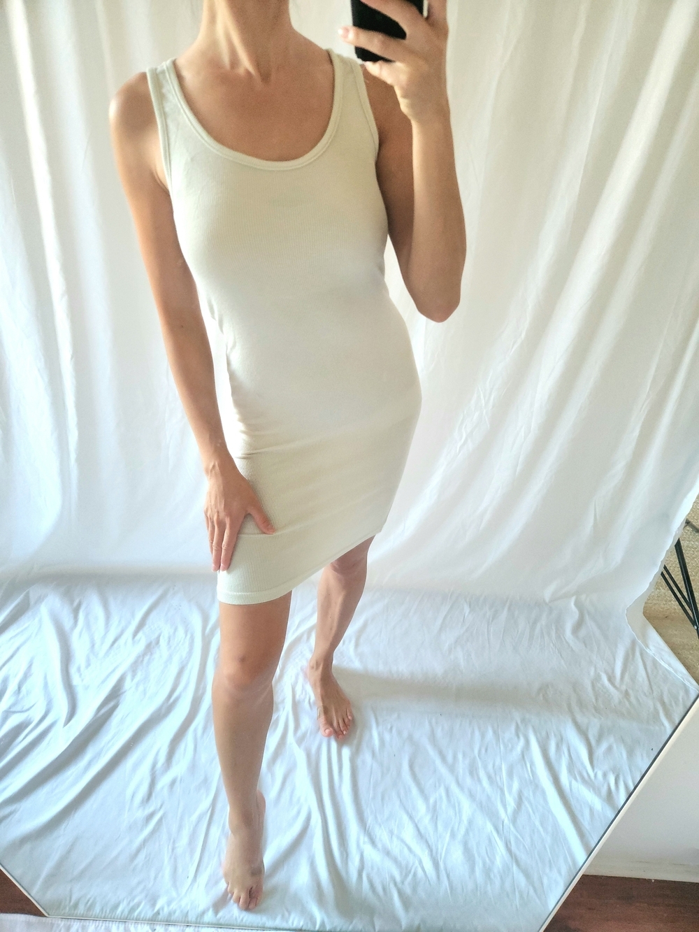 TALENTLESS Sleeveless Mini Tank Dress in Cream